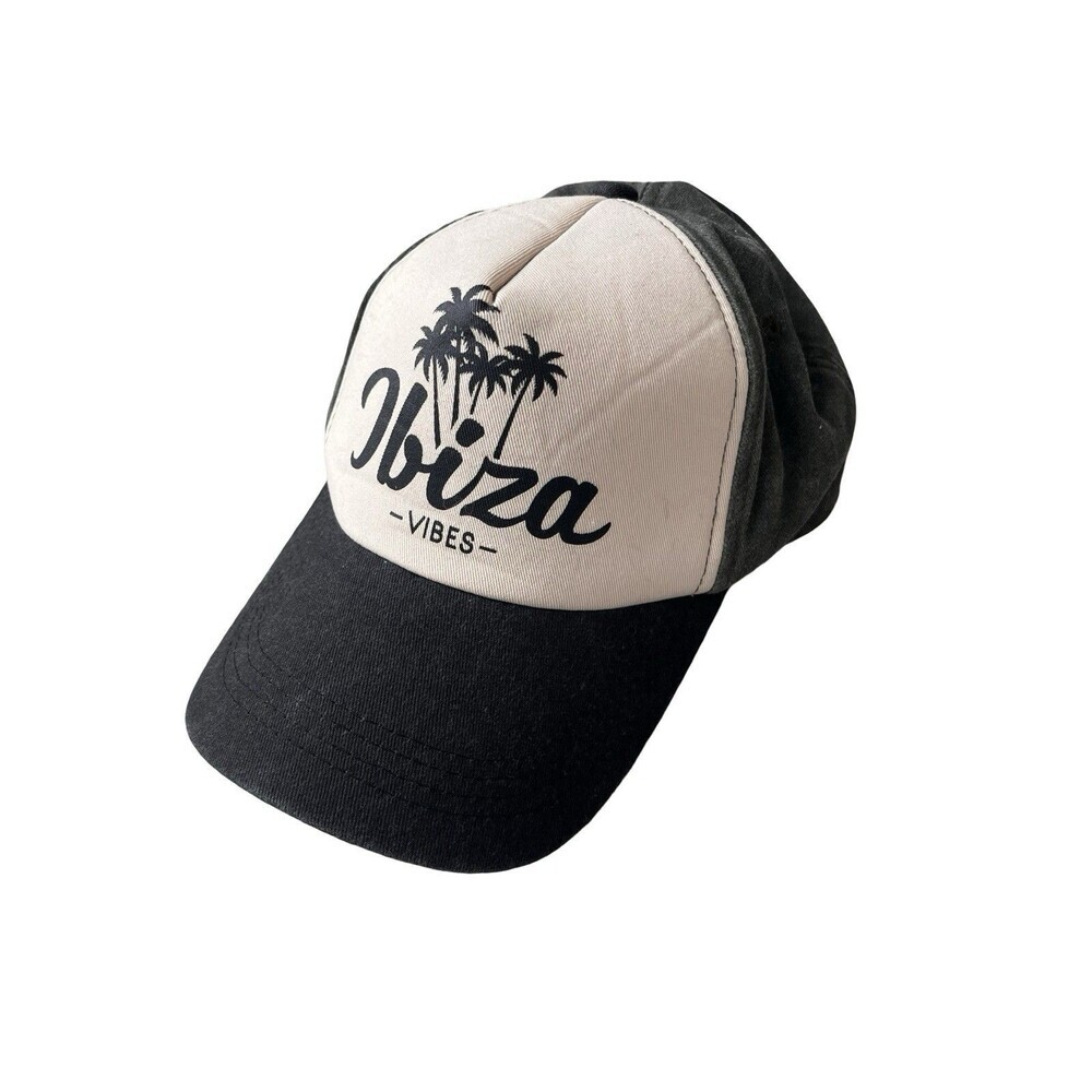 Ibiza Vibes Palm Tree Baseball Cap Adjustable Strapback Hat Black Olive Cream